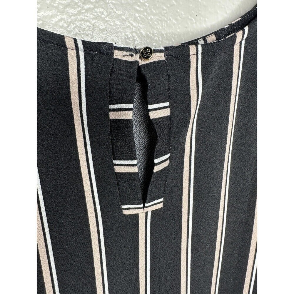 Adrianna Papell Blouse Womens Large Black White Stripe 3/4 Sleeve Elastic Cuffs - Picture 6 of 7